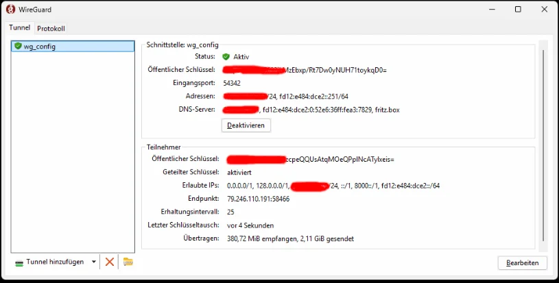 Configuration du client WireGuard sur le PC Windows distant