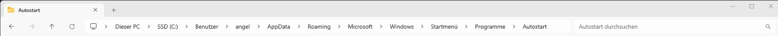 Dossier de démarrage Windows contenant le script batch de sauvegarde