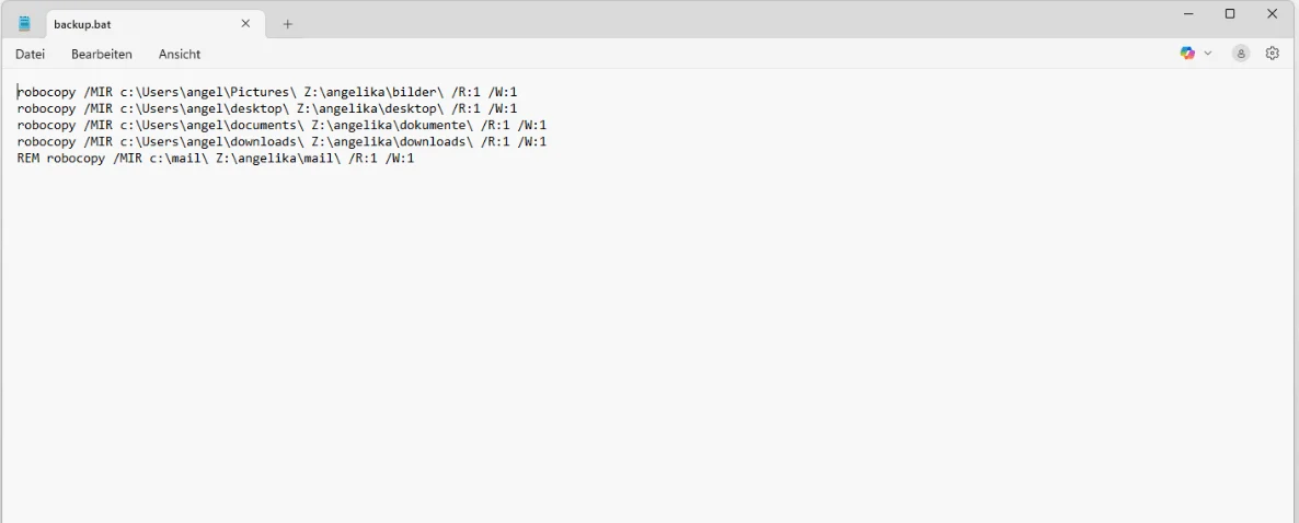 Script batch Robocopy pour la sauvegarde via le VPN