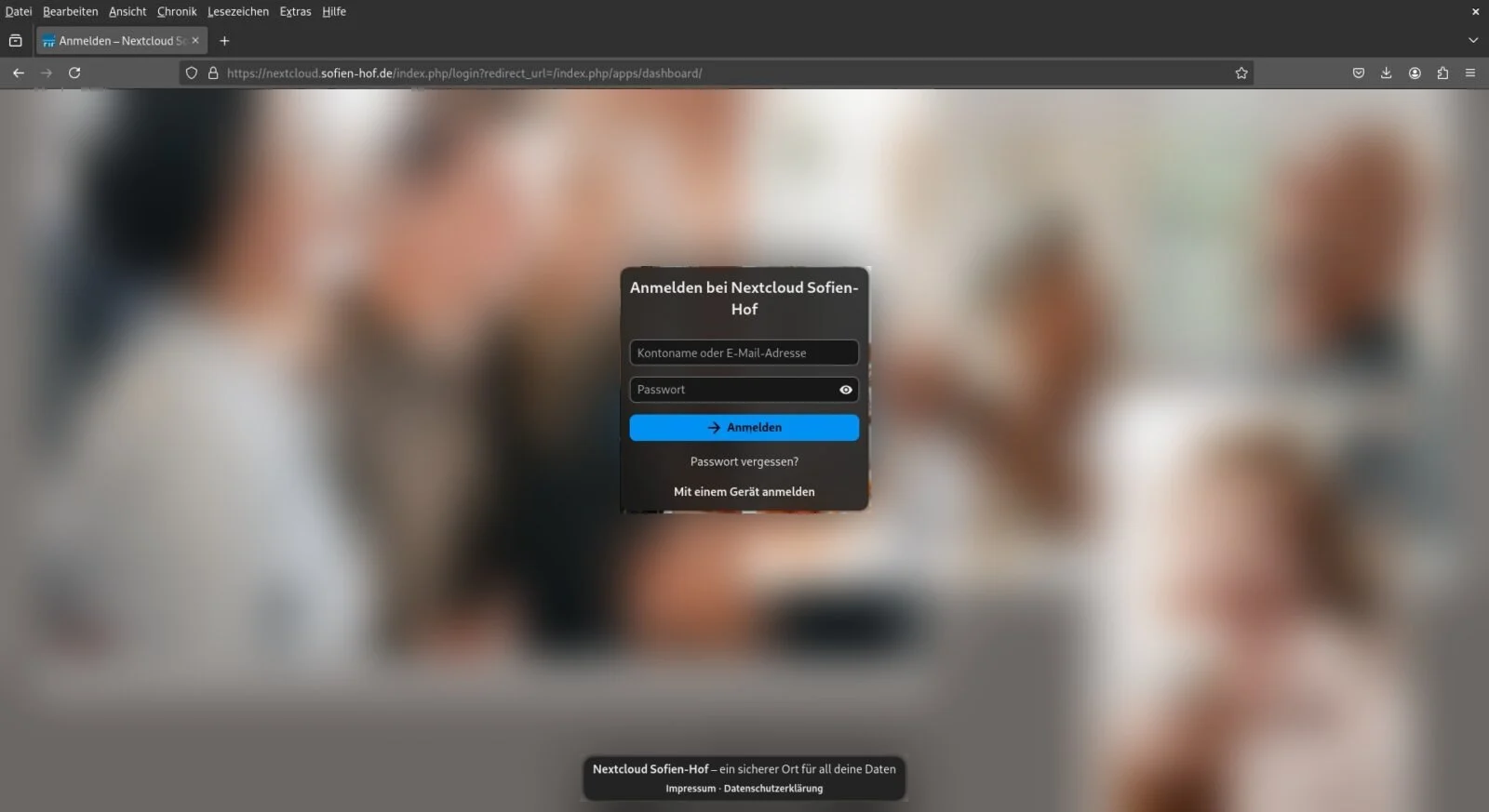 Frisch ausgerollte Nextcloud-Anmeldeseite