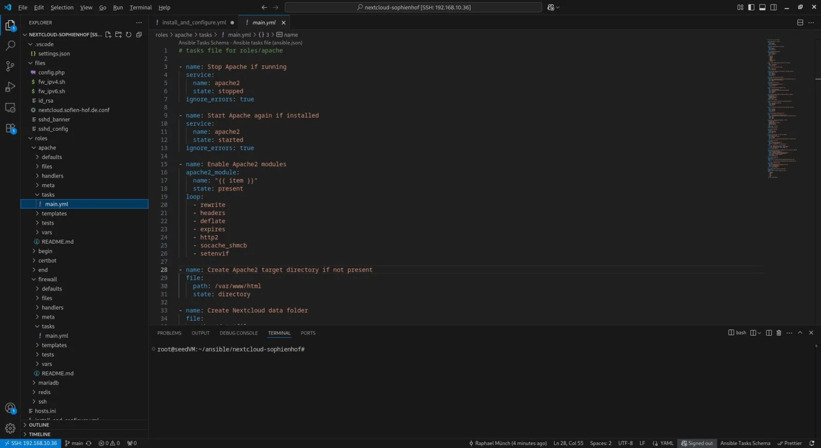 VS Code mit der Ansible-Rolle für das Nextcloud-Deployment