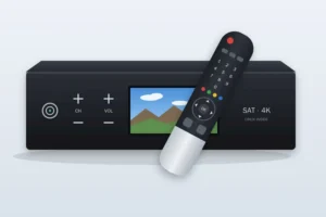 Illustration d’un récepteur satellite 4K sous Linux avec sa télécommande