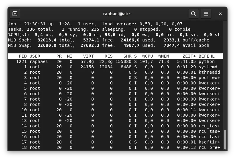 ComfyUI-Workflow mit FLUX-Bildgenerierung auf dem lokalen Tower-PC